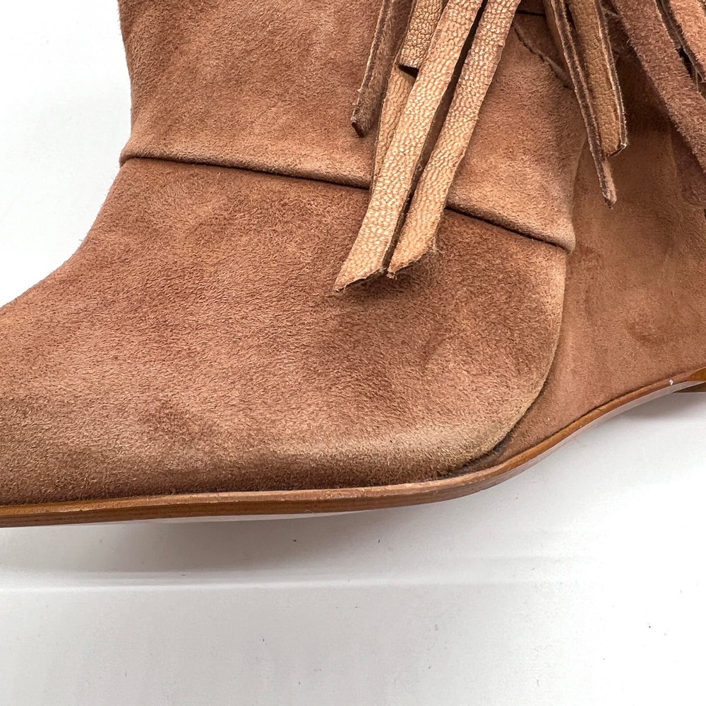 MARABELLE Suede Fringe Wedge Boot Womens 38 Brown Knee High Pointy Toe Pull On - Picture 10 of 16